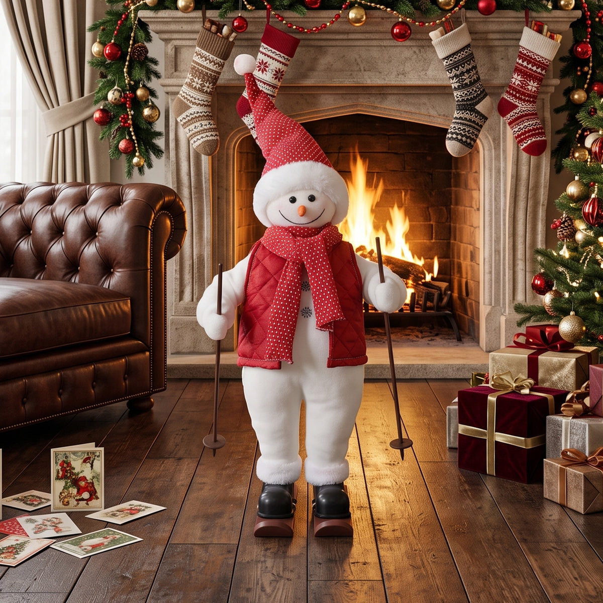 2ft Christmas Singing Skiing Santa Claus with Ski Board and Poles