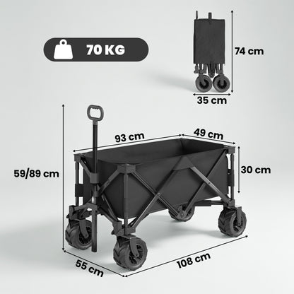 Outdoor Pull Along Garden Trolley on Wheels Folding Beach Cart Black