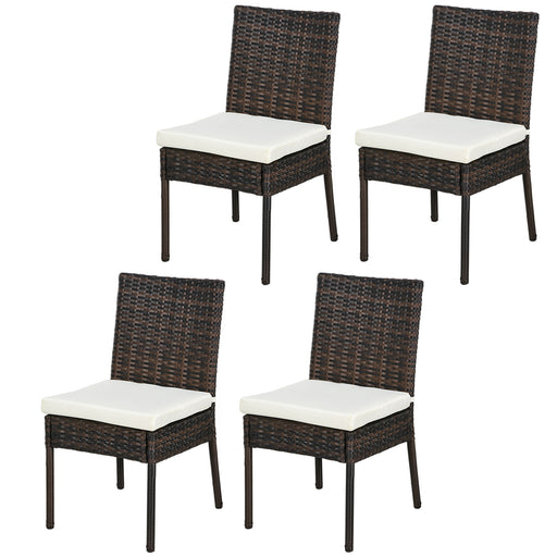 Set of Four Armless Rattan Garden Chairs - Brown