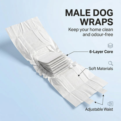 Disposable Dog Diapers Male, 48 Count Absorbent Dog Nappies, Puppy Sanitary Wraps Panties for Incontinence or Excitable Urination and Training, L, 62-80 cm