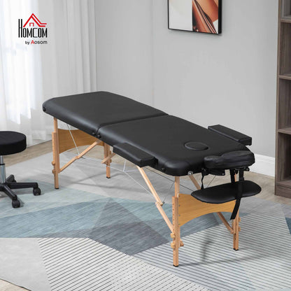 Wooden Folding Spa Beauty Massage Table w/ 2 Sections, Carry Bag, Black