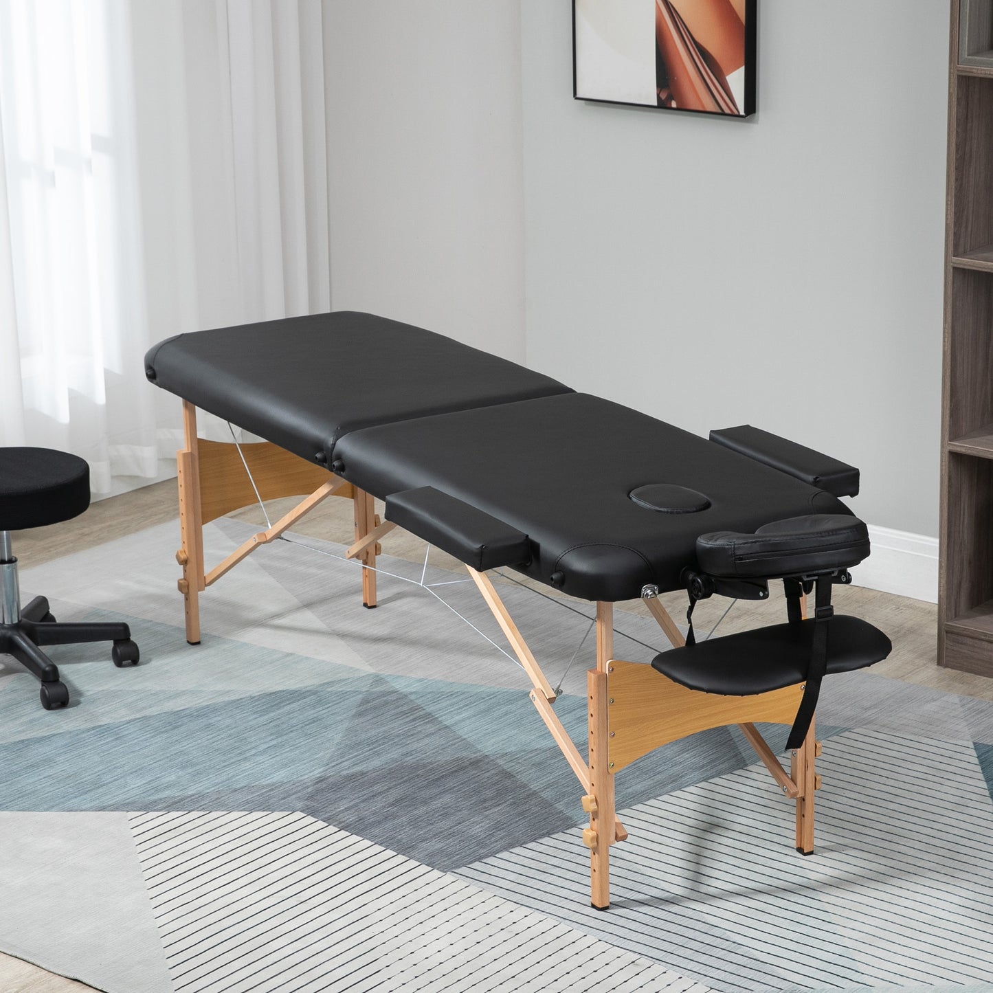 Wooden Folding Spa Beauty Massage Table w/ 2 Sections, Carry Bag, Black