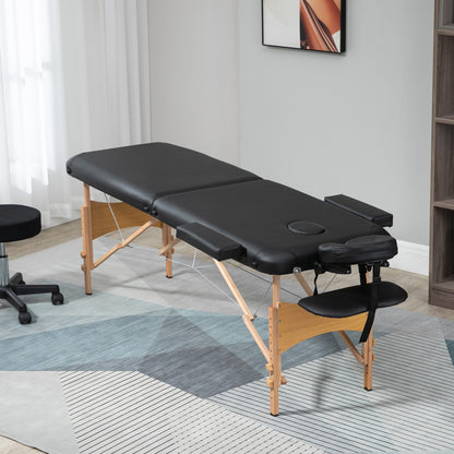 Wooden Folding Spa Beauty Massage Table w/ 2 Sections, Carry Bag, Black