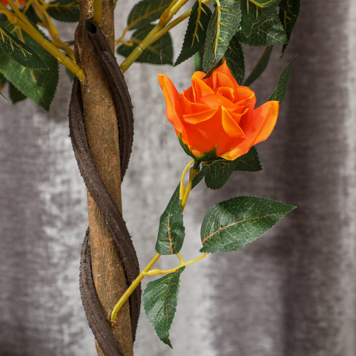 Set of 2 90cm Artificial Rose Tree, Fake Decorative Plant, Orange