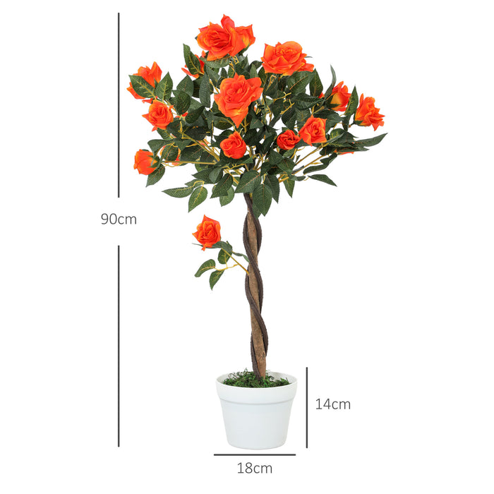 Set of 2 90cm Artificial Rose Tree, Fake Decorative Plant, Orange