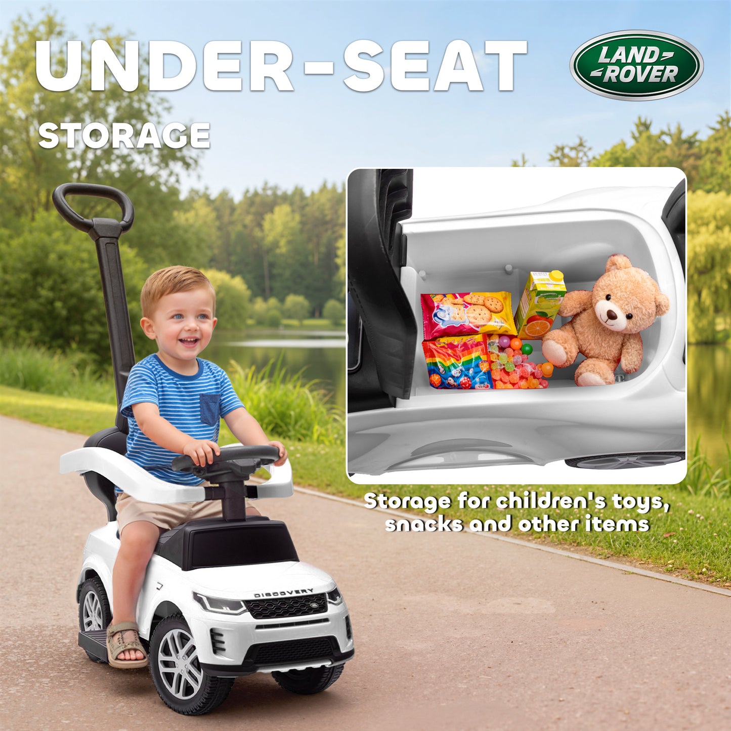 LAND ROVER Licensed Baby Push Car, 2-in-1 Ride on Car, White