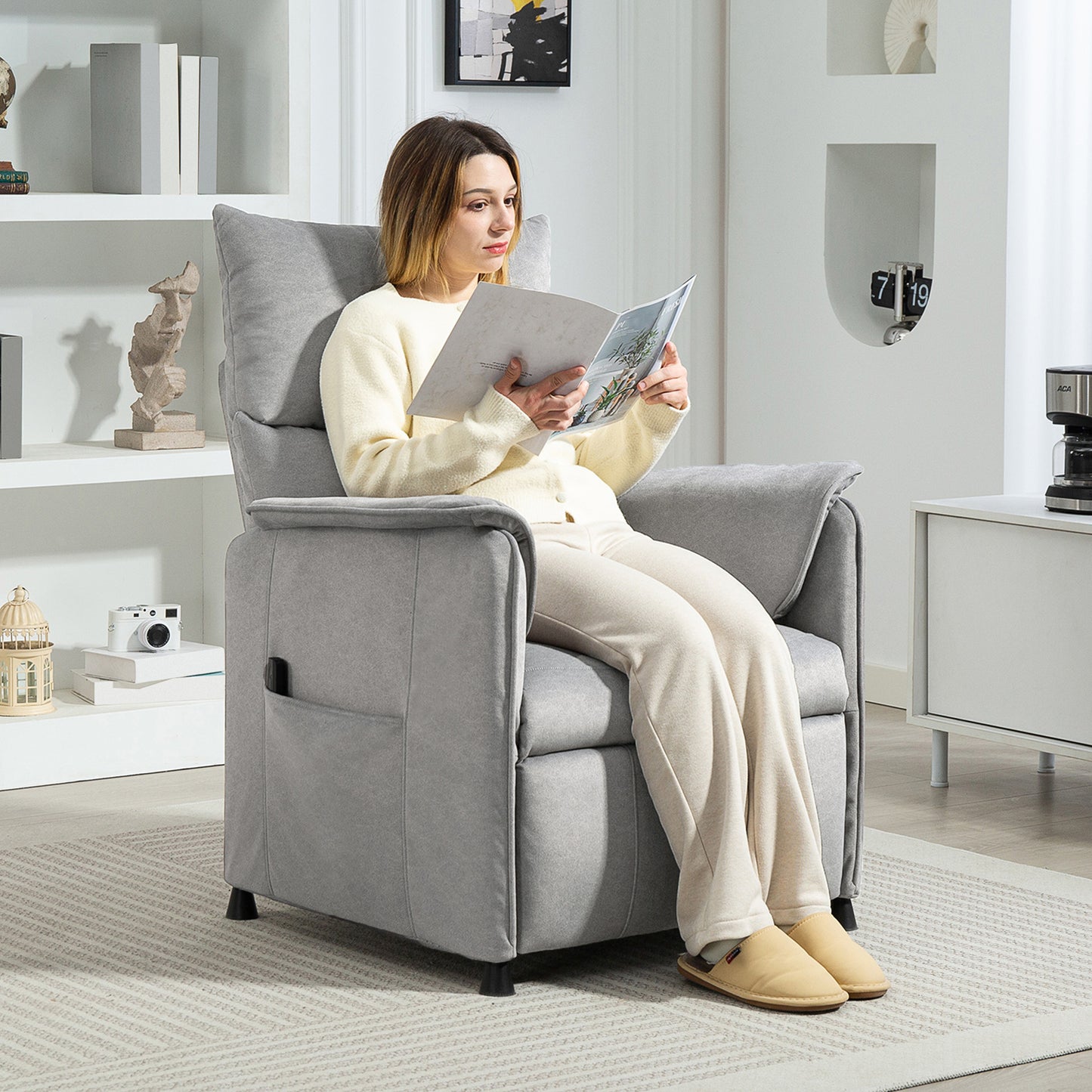 Electric Reclining Chair w/ Remote, Power Recliner for Elderly, Grey