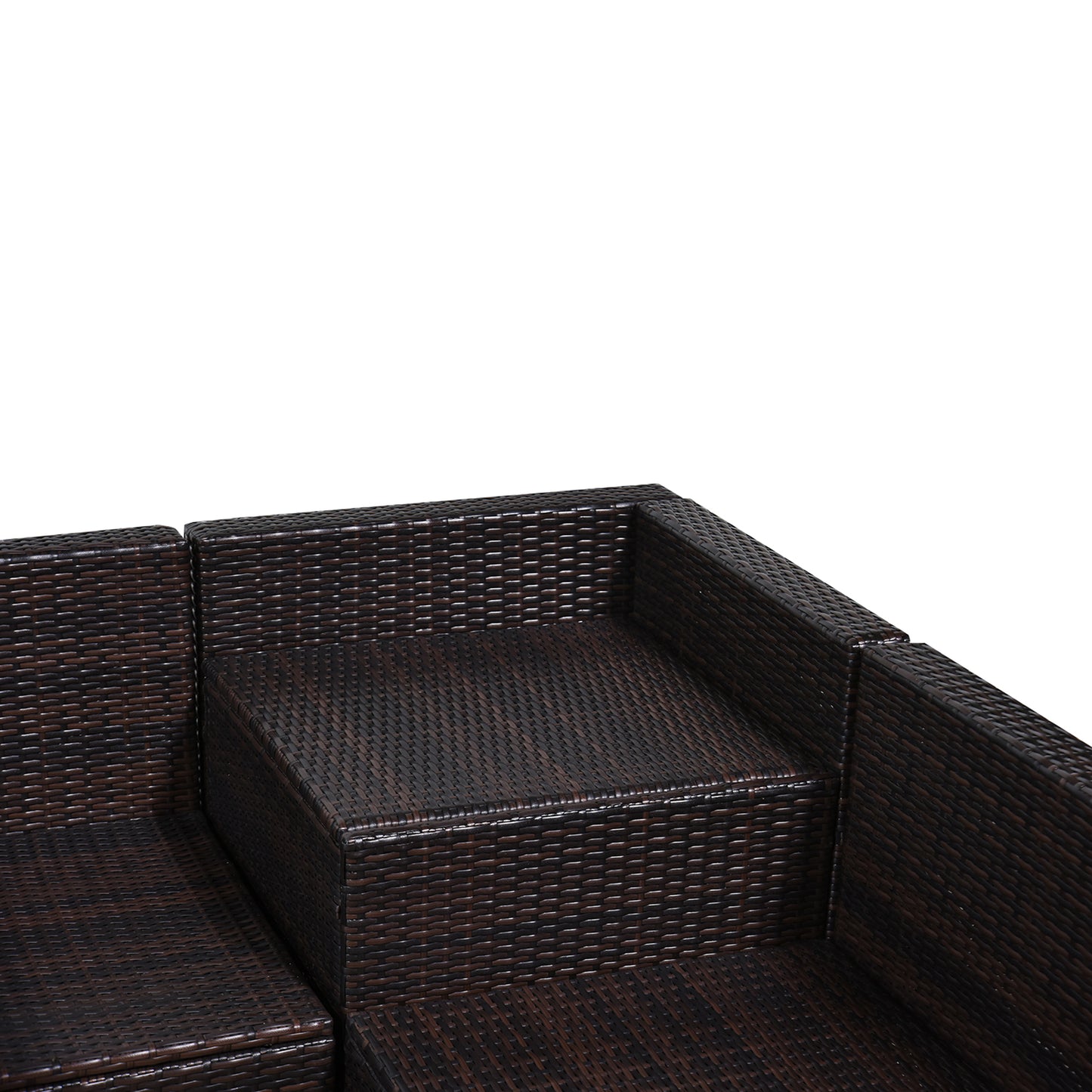 8 Pieces Outdoor PE Rattan Sofa Set with Cushions, Patio Garden Furniture Sets with Glass Top Coffee Table, Storage Corner Table, Brown