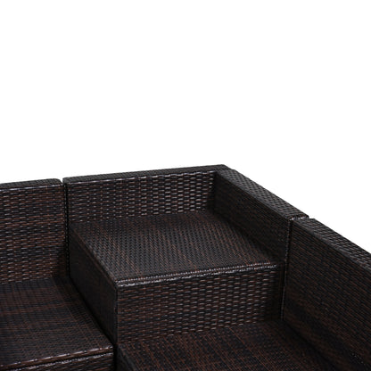 8 Pieces Outdoor PE Rattan Sofa Set with Cushions, Patio Garden Furniture Sets with Glass Top Coffee Table, Storage Corner Table, Brown