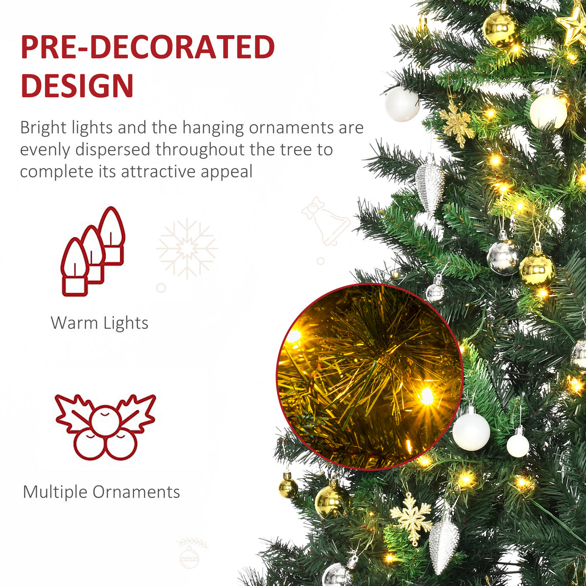 6ft Pre-Lit Artificial Christmas Tree with 200 Warm White LEDs & Baubles