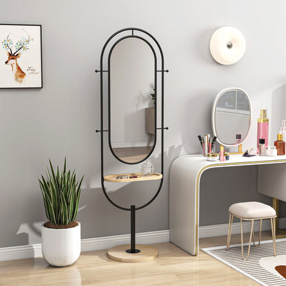 Full Length Mirror, Free Standing Mirror with Tray and Hooks, Black