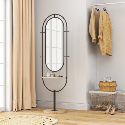 Full Length Mirror, Free Standing Mirror with Tray and Hooks, Black