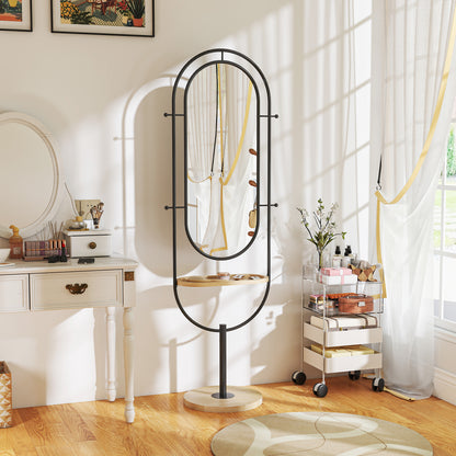 Full Length Mirror, Free Standing Mirror with Tray and Hooks, Black