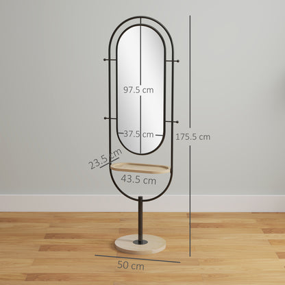 Full Length Mirror, Free Standing Mirror with Tray and Hooks, Black