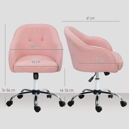 Fluffy Vanity Chair for Desk, with Height Adjustable, Wheels, Pink