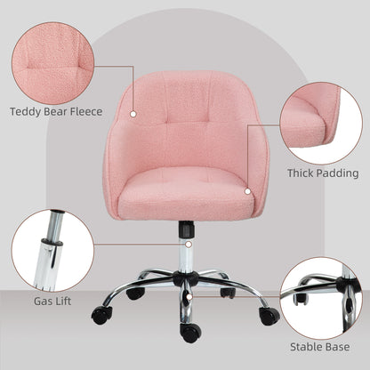 Fluffy Vanity Chair for Desk, with Height Adjustable, Wheels, Pink