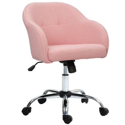 Fluffy Vanity Chair for Desk, with Height Adjustable, Wheels, Pink