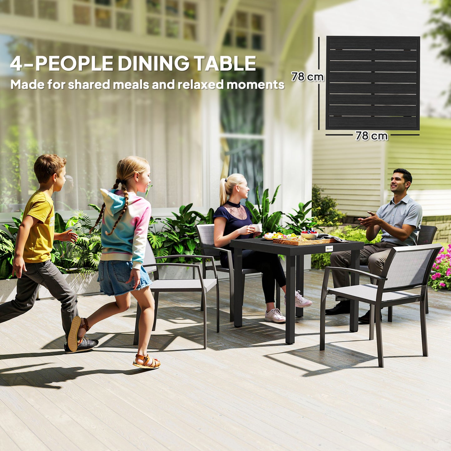 78 cm Garden Dining Table for 4, Square Outdoor Side Table, Black