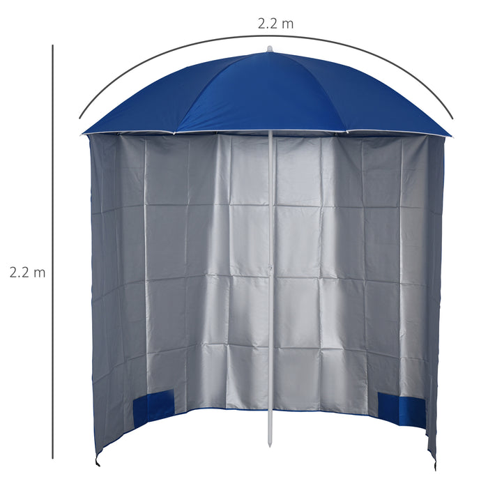 88" Arc 2.2M Fishing Umbrella Beach Parasol with Sides Brolly Shelter Canopy Shade with FREE Carry Bag Blue