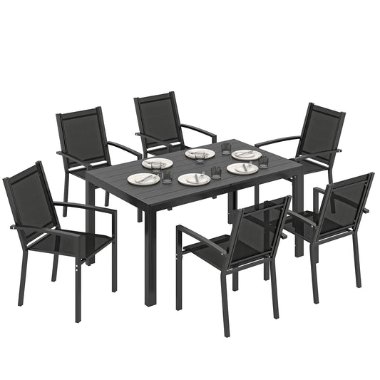 Garden Dining Set for 6, Outdoor Dining Table and Chairs, Black