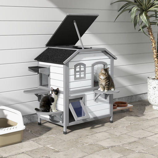 Kitten Condo with Openable Roof, Catio Enclosure Furniture, White