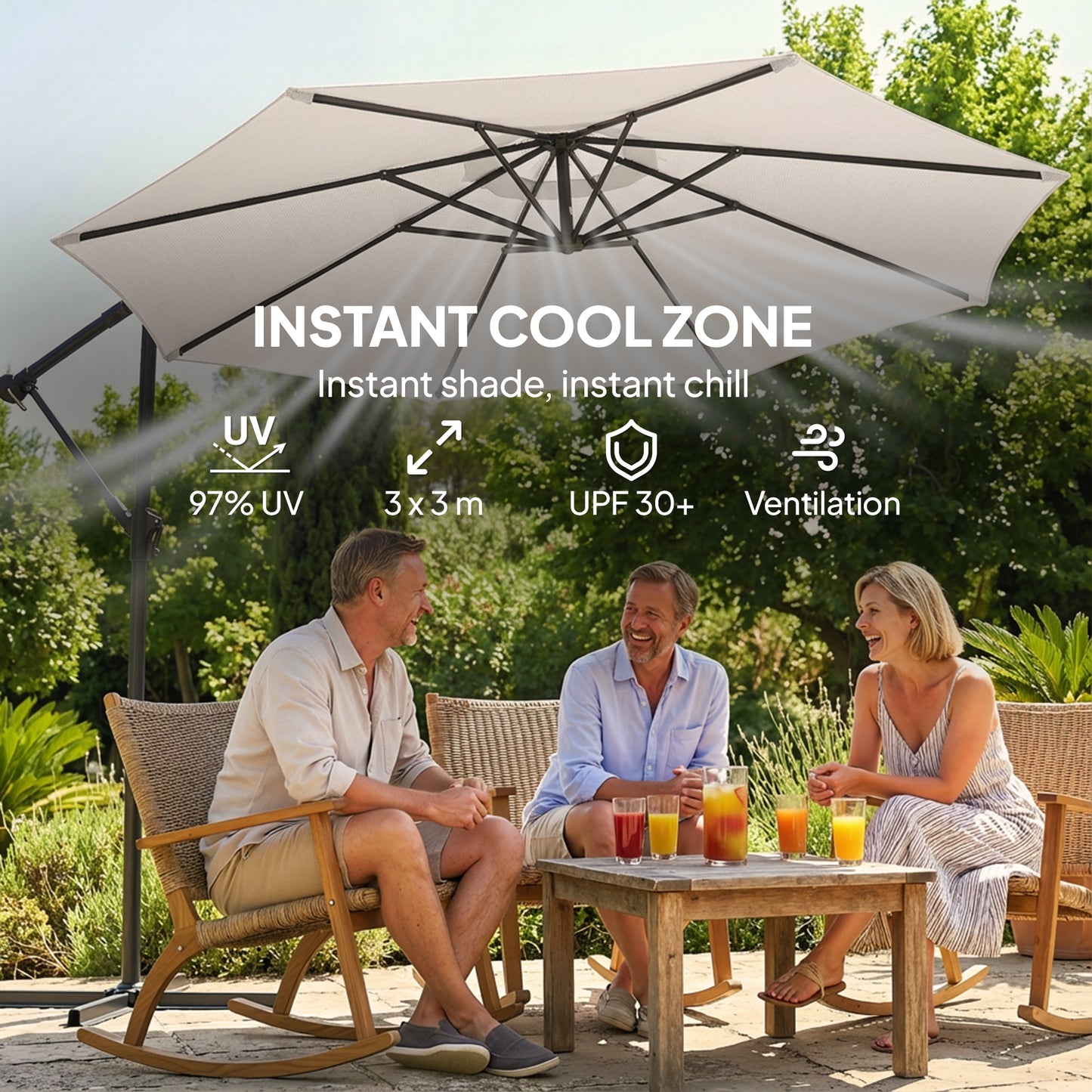 3 m Garden Cantilever Parasol with Cover, Rotation, Cream White