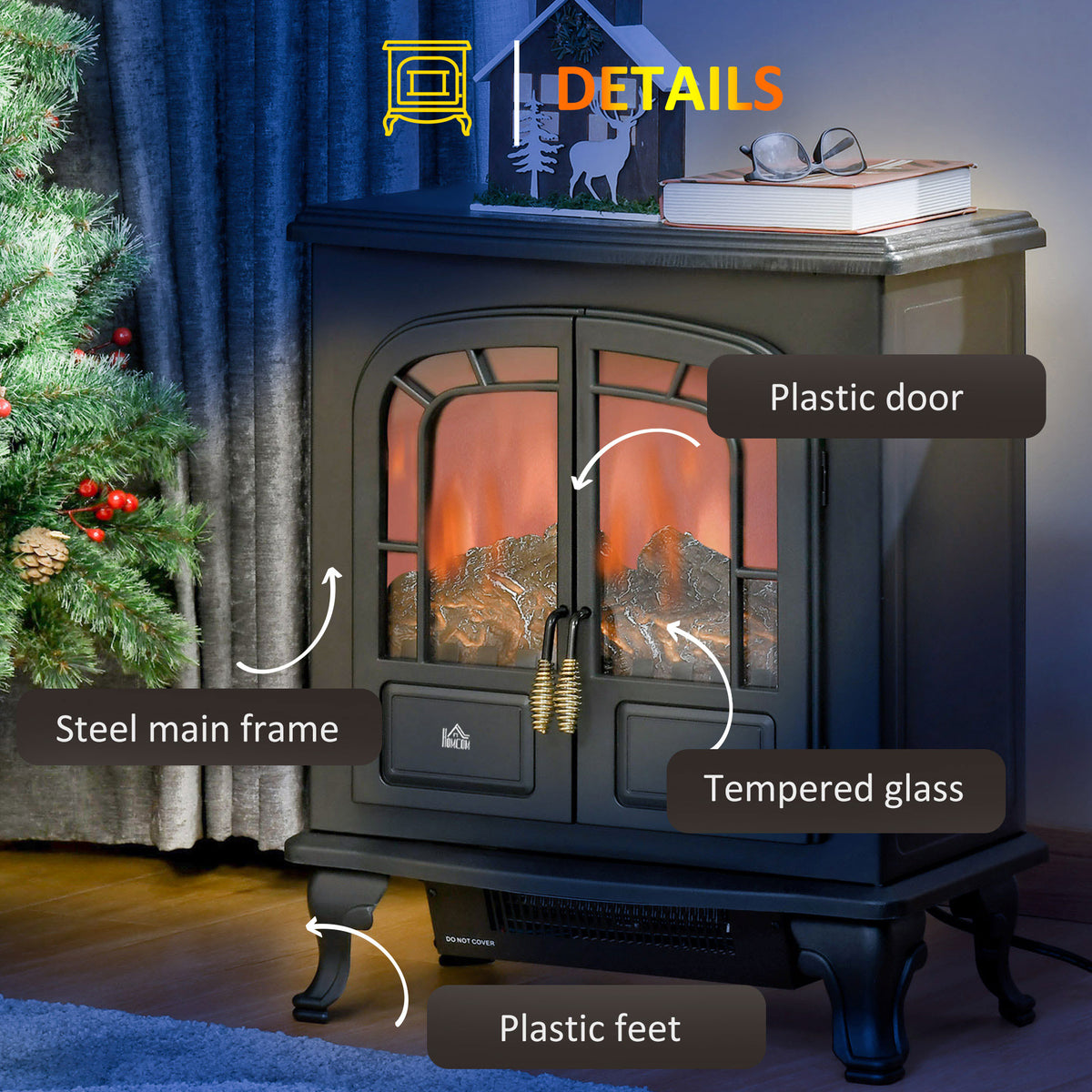 Free standing Electric Fireplace Stove W/ LED Fire Flame Effect Black