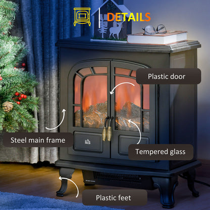 Free standing Electric Fireplace Stove W/ LED Fire Flame Effect Black