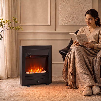 2000W Freestanding or Inset Electric Fire with Pebble Effect - Matt Black