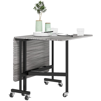 Mobile Drop Leaf Table, Folding Kitchen Table with 6 Wheels, Grey