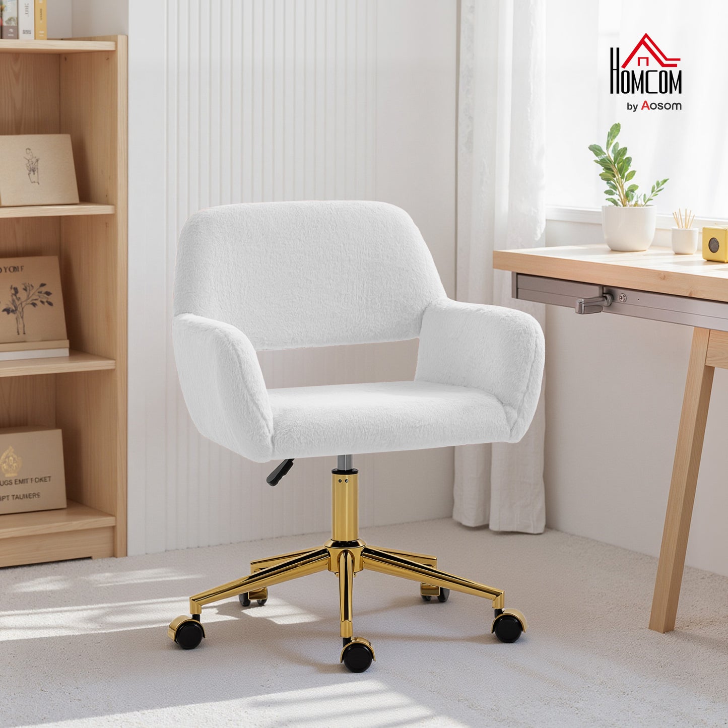 Swivel Office Chair, Vanity Desk Chair with Adjustable Height, Wheels