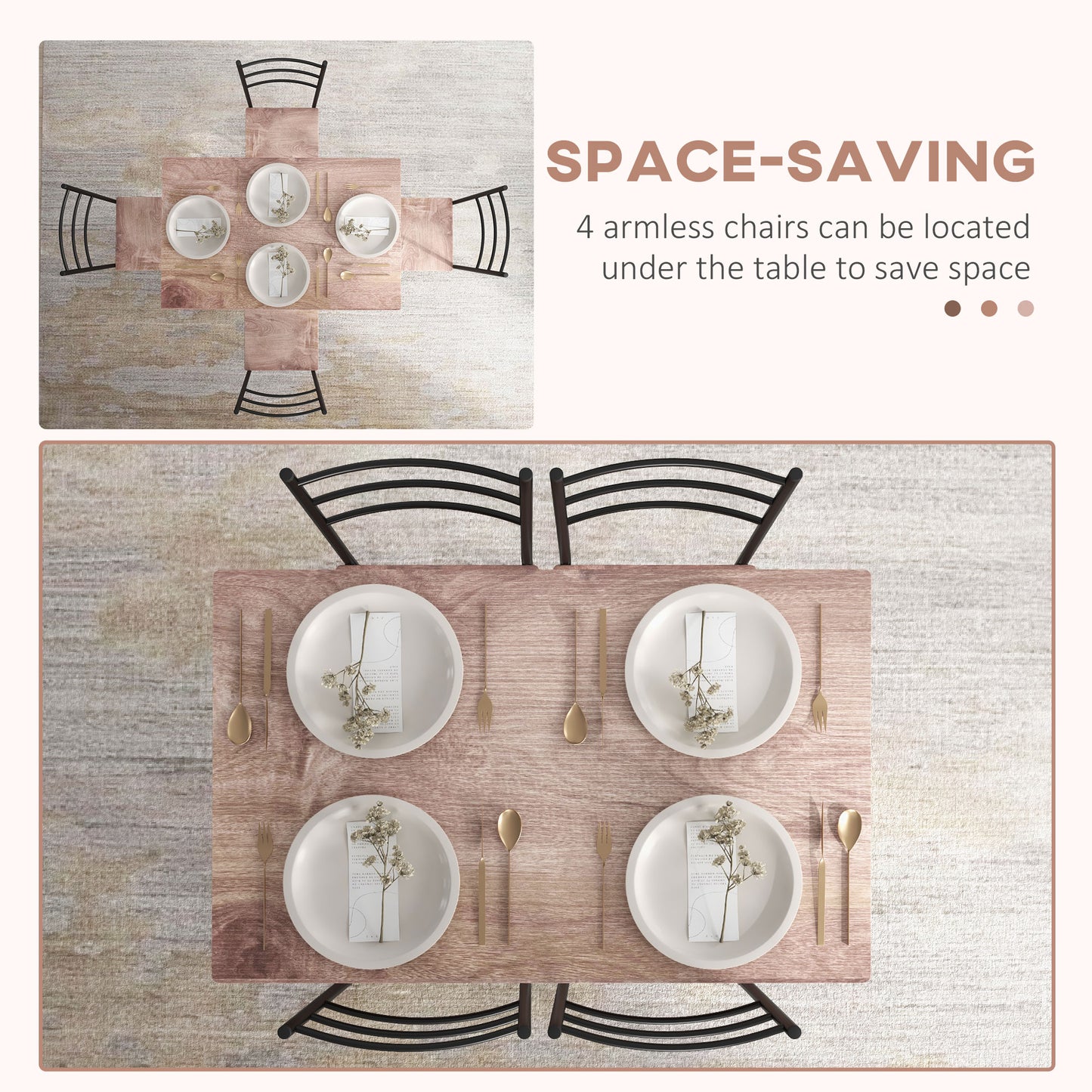 5 Piece Dining Table and Chairs Set, Space Saving, Brown and Black