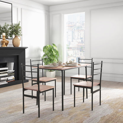 5 Piece Dining Table and Chairs Set, Space Saving, Brown and Black