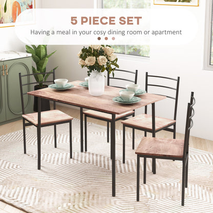5 Piece Dining Table and Chairs Set, Space Saving, Brown and Black