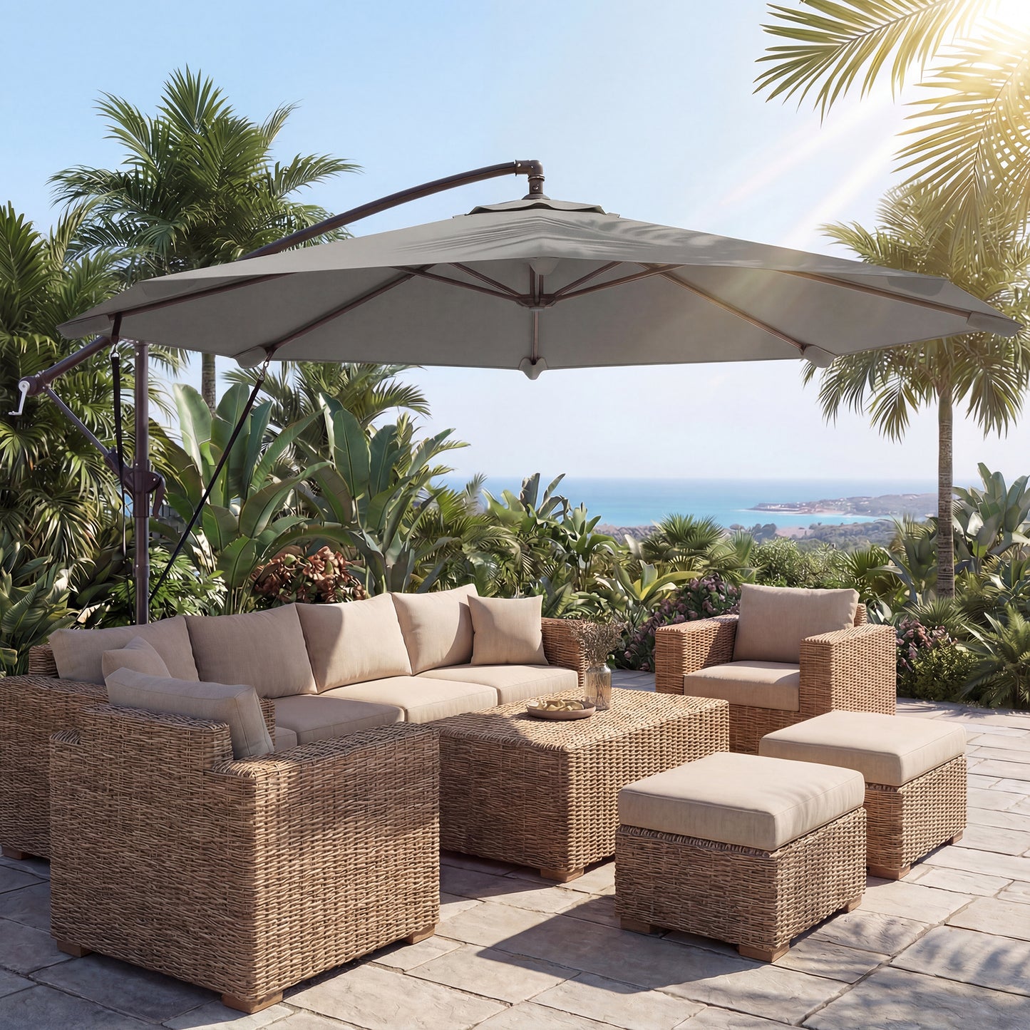 3 m Cantilever Parasol, Offset Umbrella with Cover and Wind Ropes