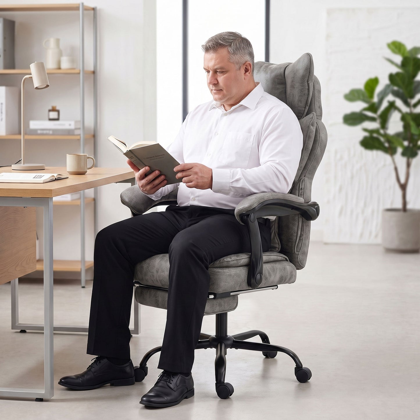Big and Tall Office Chair with Lumbar Support, Grey