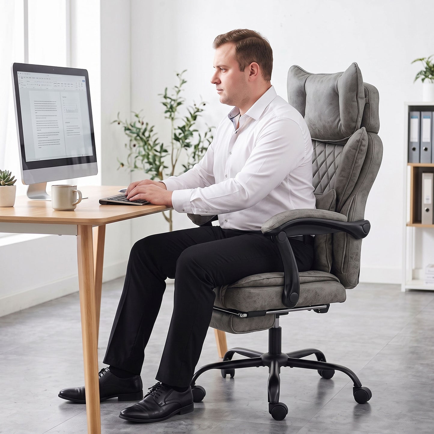 Big and Tall Office Chair with Lumbar Support, Grey