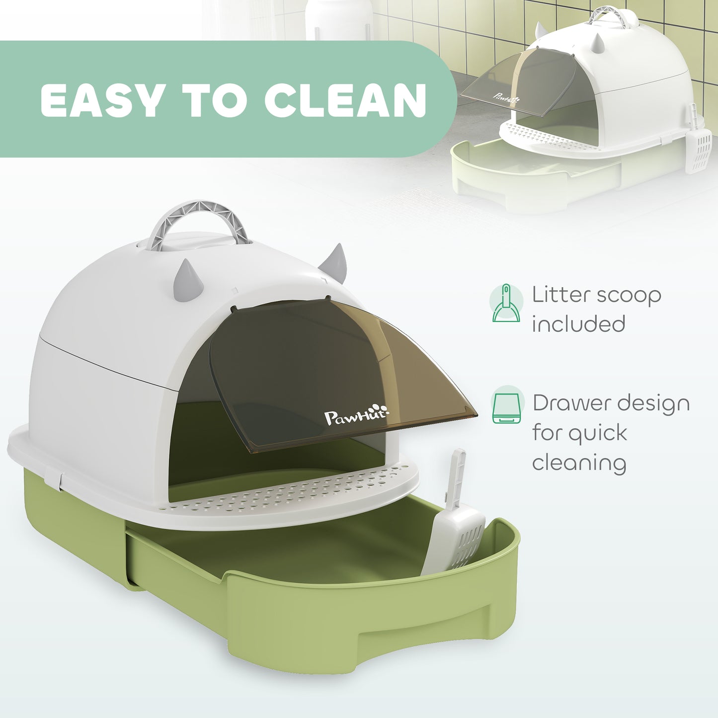 Cat Litter Tray w/ Lid, Enclosed Cat Litter Box w/ Pull-Out Drawer
