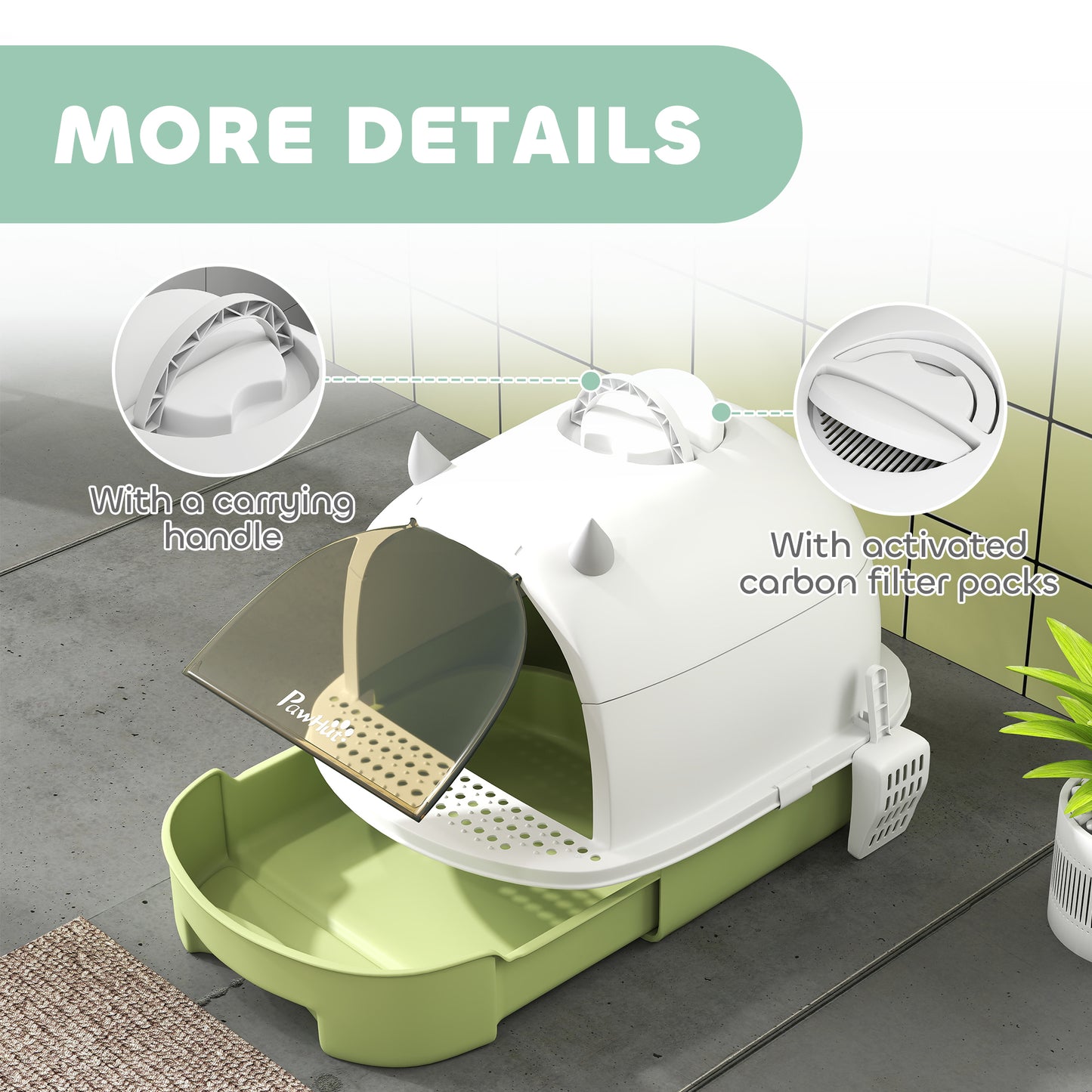 Cat Litter Tray w/ Lid, Enclosed Cat Litter Box w/ Pull-Out Drawer