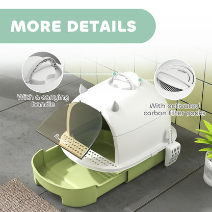 Cat Litter Tray w/ Lid, Enclosed Cat Litter Box w/ Pull-Out Drawer