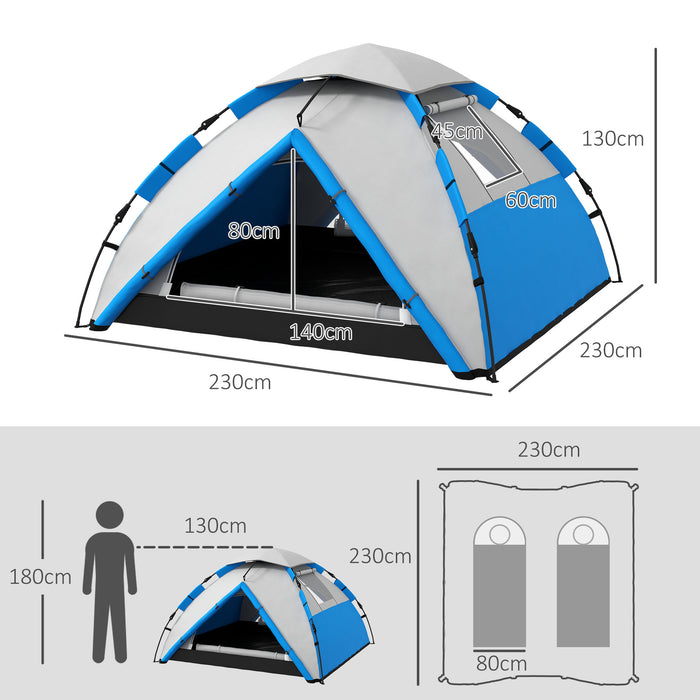 3-4 Man Camping Tent, Family Tent, 2000mm Waterproof, Portable with Bag, Quick Setup, Blue