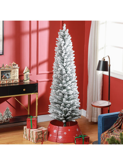 6 Foot Artificial Pencil Christmas Tree with Snow Flocked Tips, White