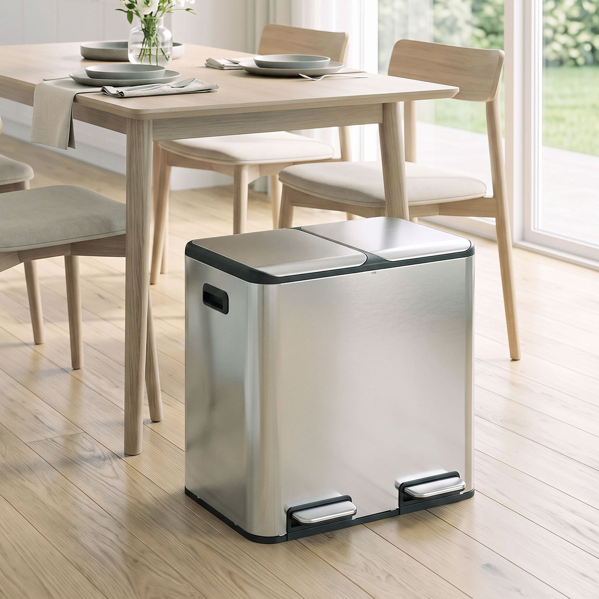2x20L Kitchen Bin, Stainless Steel Recycling Bin, Silver Tone