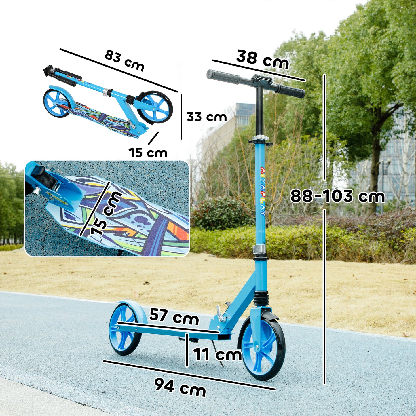 Kids Scooter, Foldable Kick Scooter with Adjustable Handlebar, 200mm Big Wheel, Rear Fender Brake, Gift for Ages 6-12 Years, Boys and Girls, Blue