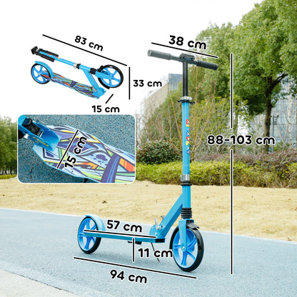 Kids Scooter, Foldable Kick Scooter with Adjustable Handlebar, 200mm Big Wheel, Rear Fender Brake, Gift for Ages 6-12 Years, Boys and Girls, Blue