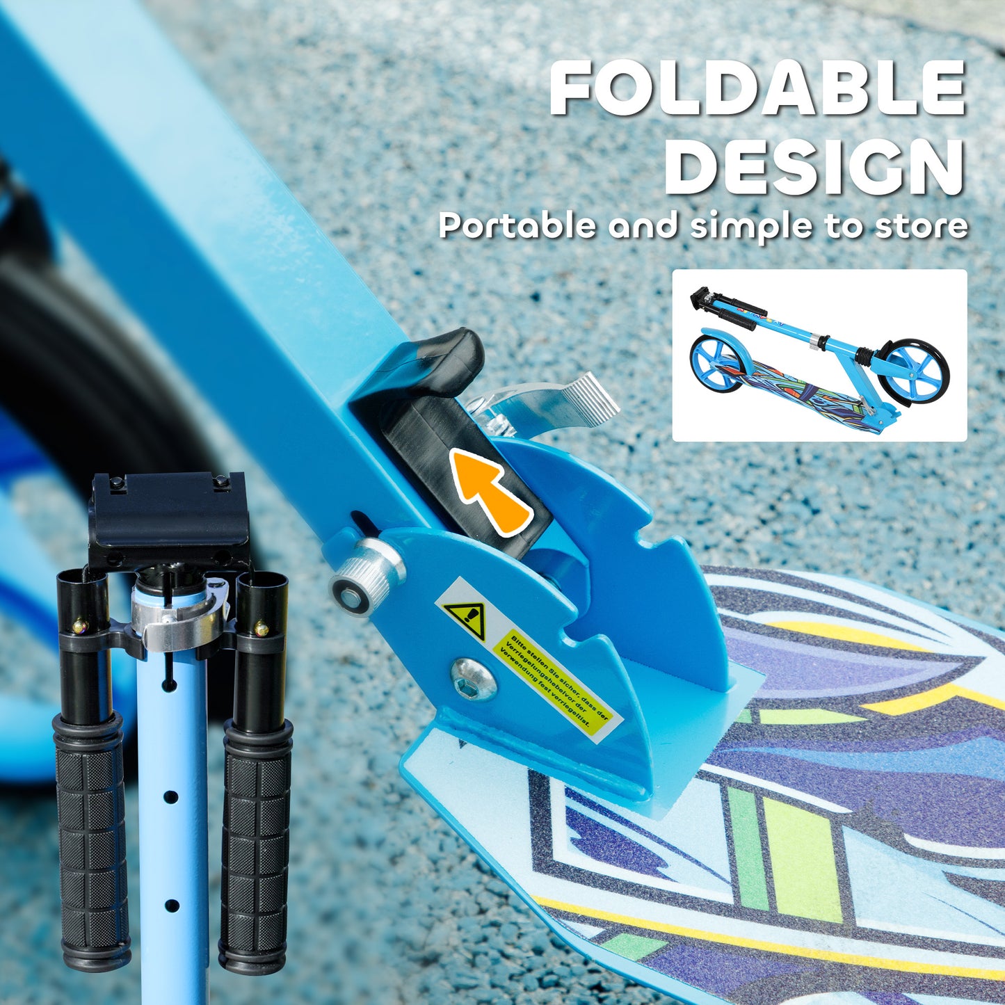 Kids Scooter, Foldable Kick Scooter with Adjustable Handlebar, 200mm Big Wheel, Rear Fender Brake, Gift for Ages 6-12 Years, Boys and Girls, Blue