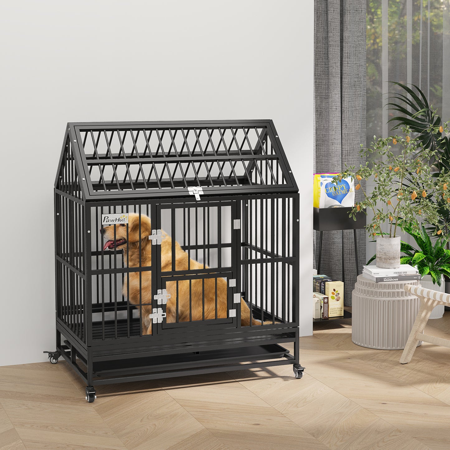 43" Heavy Duty Dog Crate on Wheels w/ Removable Tray, Openable Top