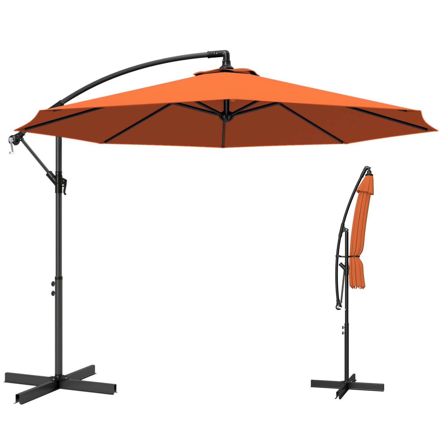 3 m Cantilever Parasol with Cross Base, Offset Outdoor Umbrella with Crank Handle, Hanging Sun Shade, Orange