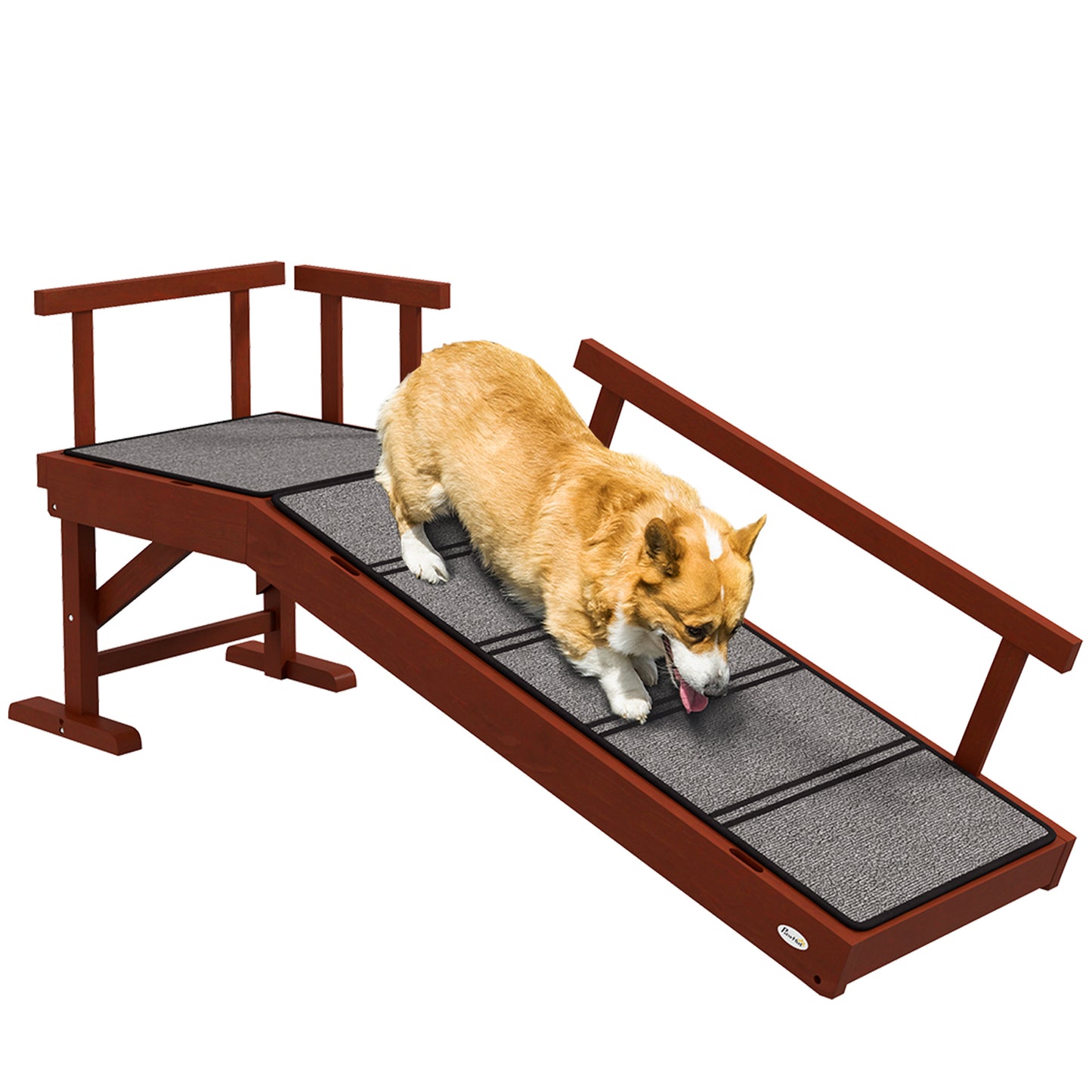 Wooden Dog Ramp with Removable Guardrails, Non-Slip Surface, 125 cm