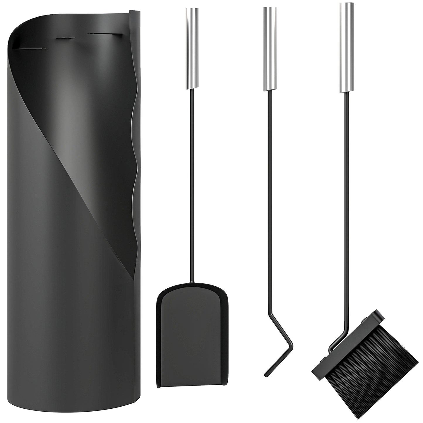 4 Pieces Fireplace Tools Set, Metal Fireplace Accessories Fireside Companion Set with Broom, Shovel, Poker and Bucket, Black